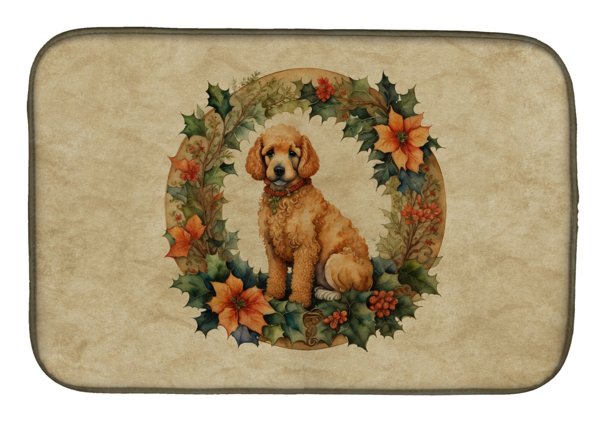 21 x 14 in. Unisex Poodle Christmas Flowers Dish Drying Mat
