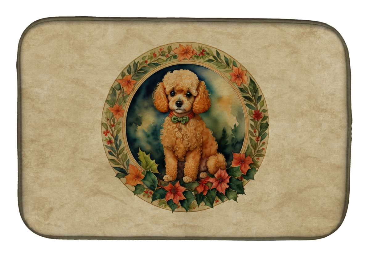 DAC2408DDM 21 x 14 in.  Poodle Christmas Flowers Dish Drying Mat