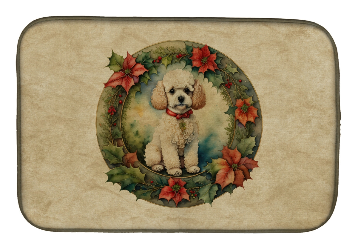 DAC2409DDM 21 x 14 in.  Poodle Christmas Flowers Dish Drying Mat