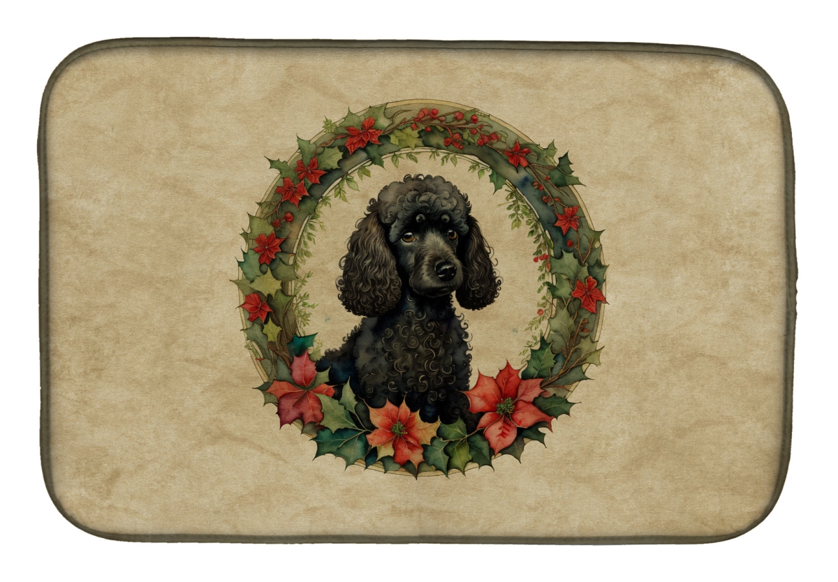 21 x 14 in. Unisex Poodle Christmas Flowers Dish Drying Mat
