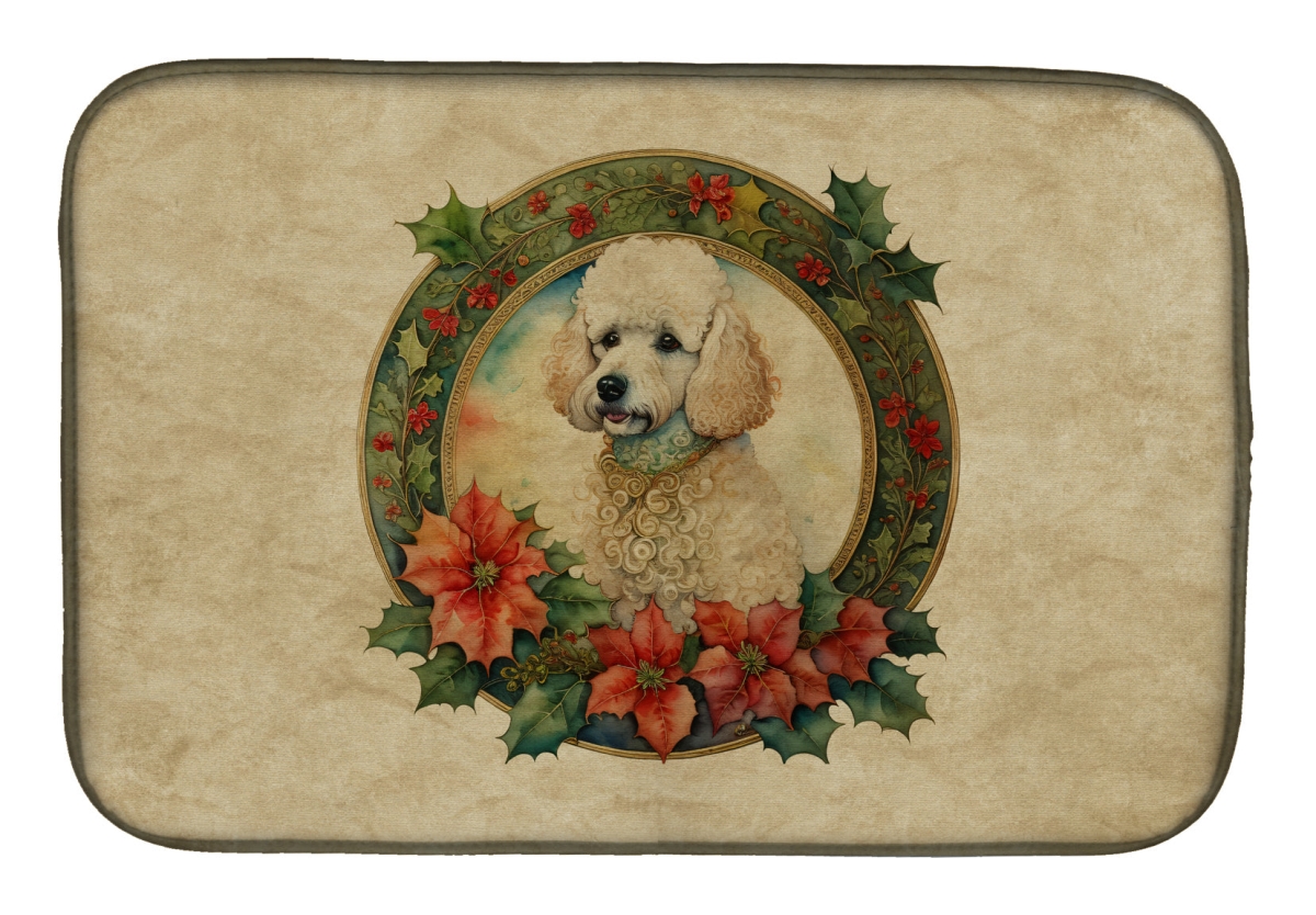 21 x 14 in. Unisex Poodle Christmas Flowers Dish Drying Mat