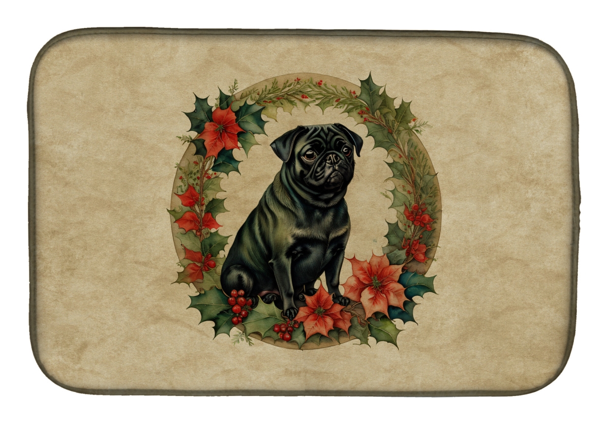 DAC2413DDM 21 x 14 in.  Pug Christmas Flowers Dish Drying Mat