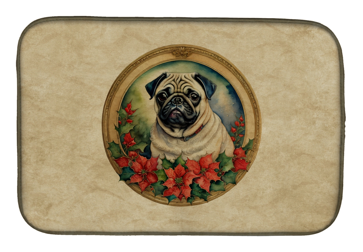 DAC2414DDM 21 x 14 in.  Pug Christmas Flowers Dish Drying Mat