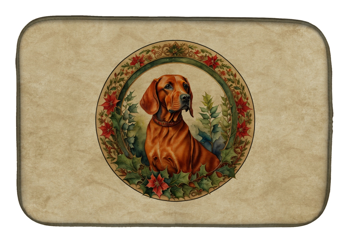 21 x 14 in. Unisex Red Redbone Coonhound Christmas Flowers Dish Drying Mat