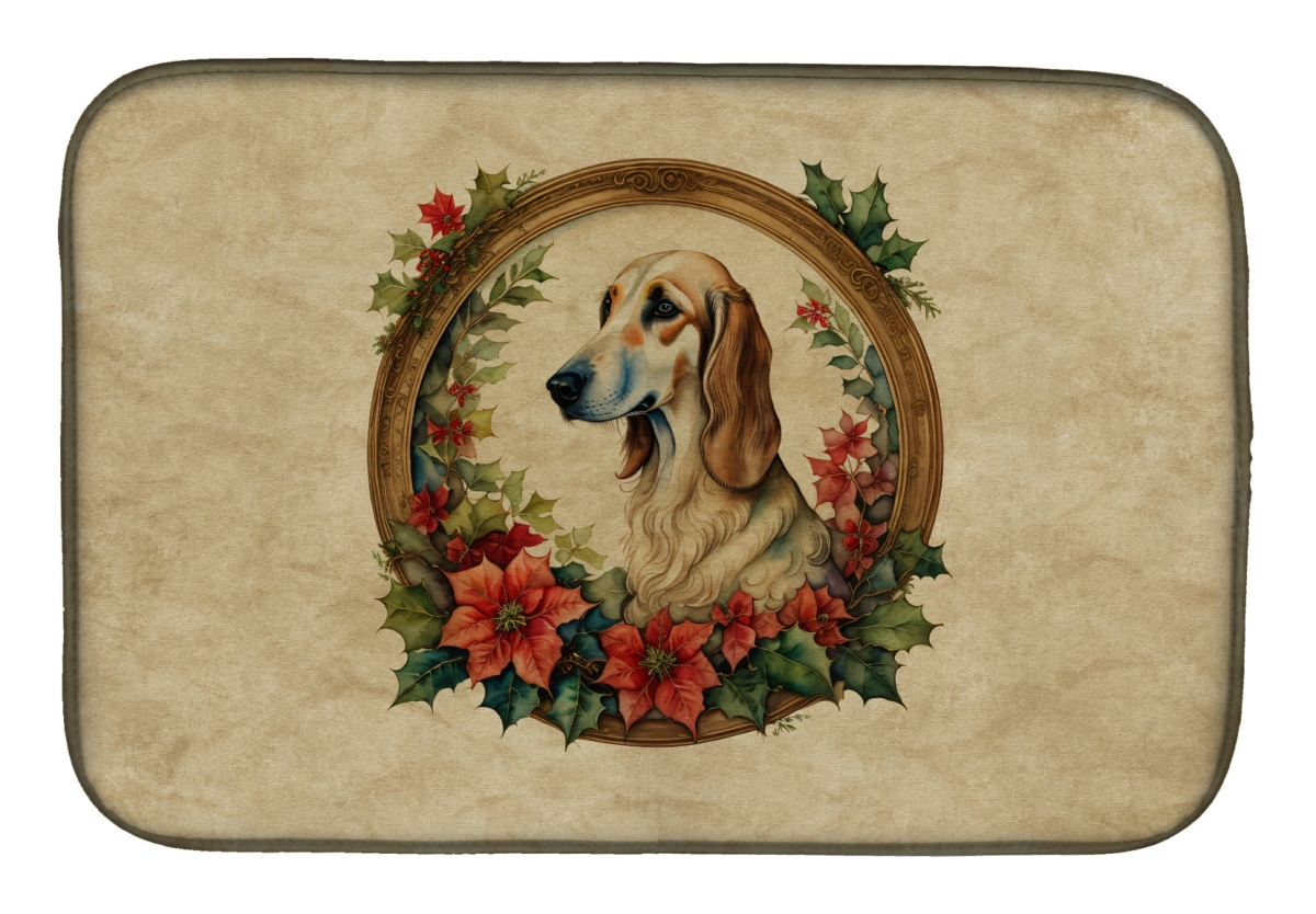 21 x 14 in. Unisex Saluki Christmas Flowers Dish Drying Mat