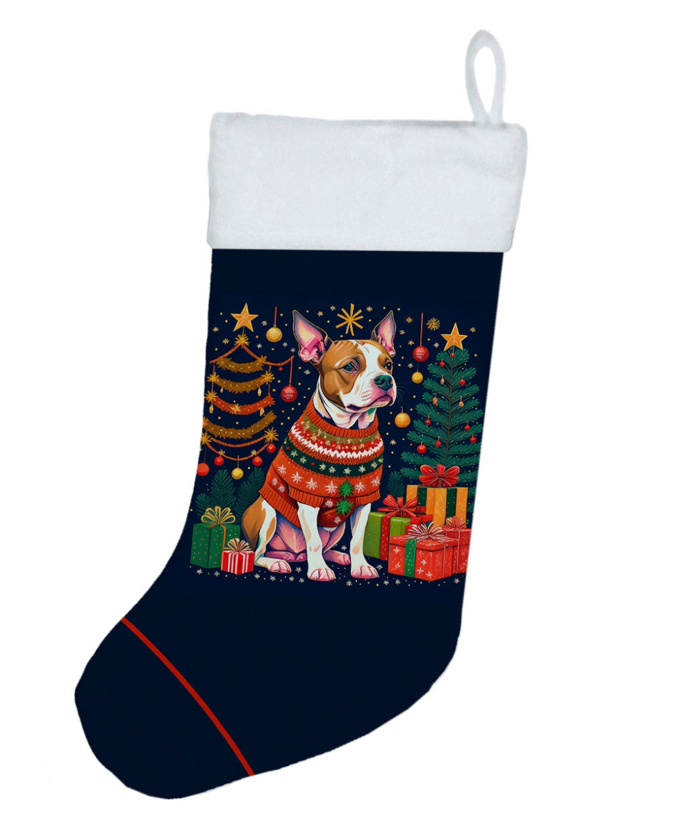 18 x 13.5 in. Unisex Pit Bull Terrier Polyester Christmas Stocking