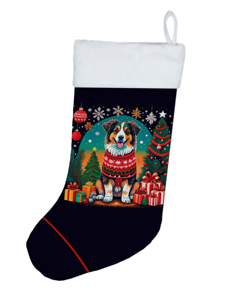 18 x 13.5 in. Unisex Australian Shepherd Polyester Christmas Stocking
