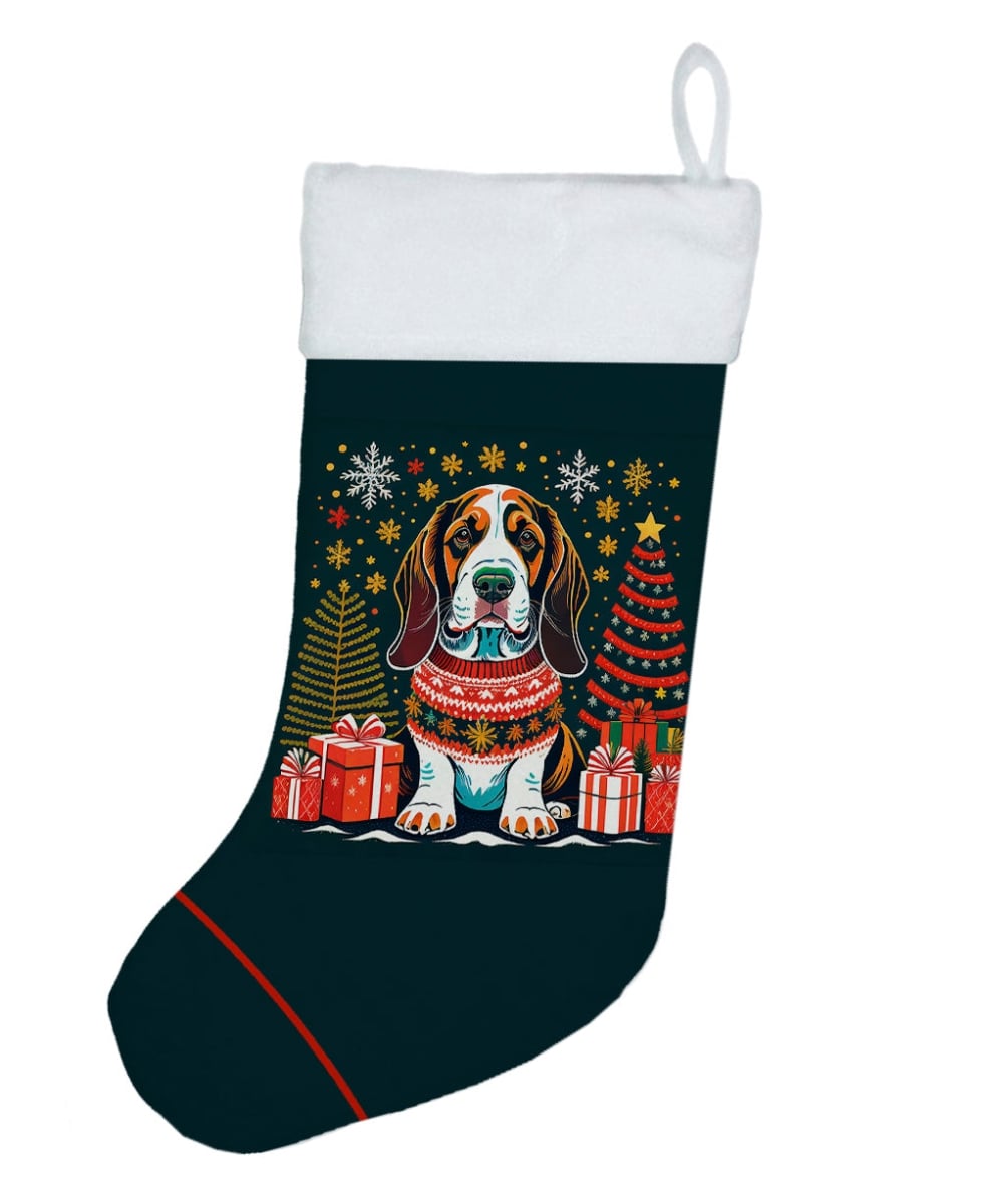18 x 13.5 in. Unisex Basset Hound Polyester Christmas Stocking
