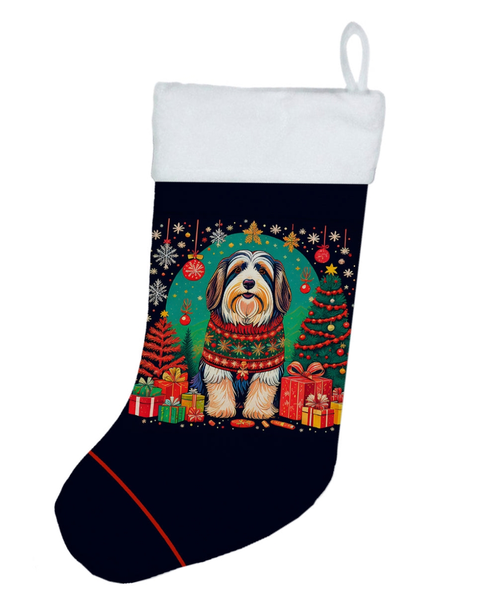 18 x 13.5 in. Unisex Bearded Collie Polyester Christmas Stocking