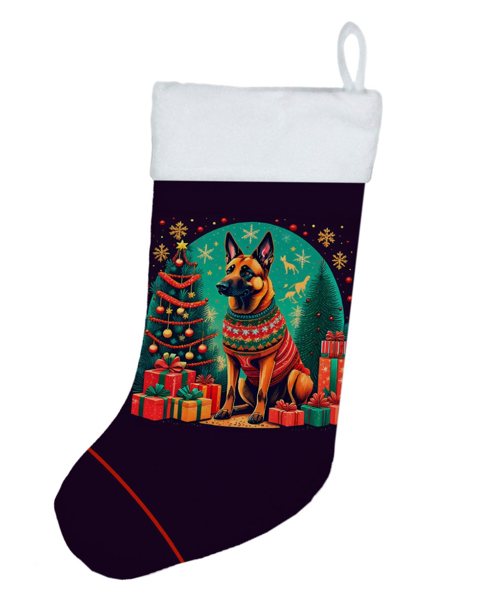 18 x 13.5 in. Unisex Belgian Malinois Polyester Christmas Stocking