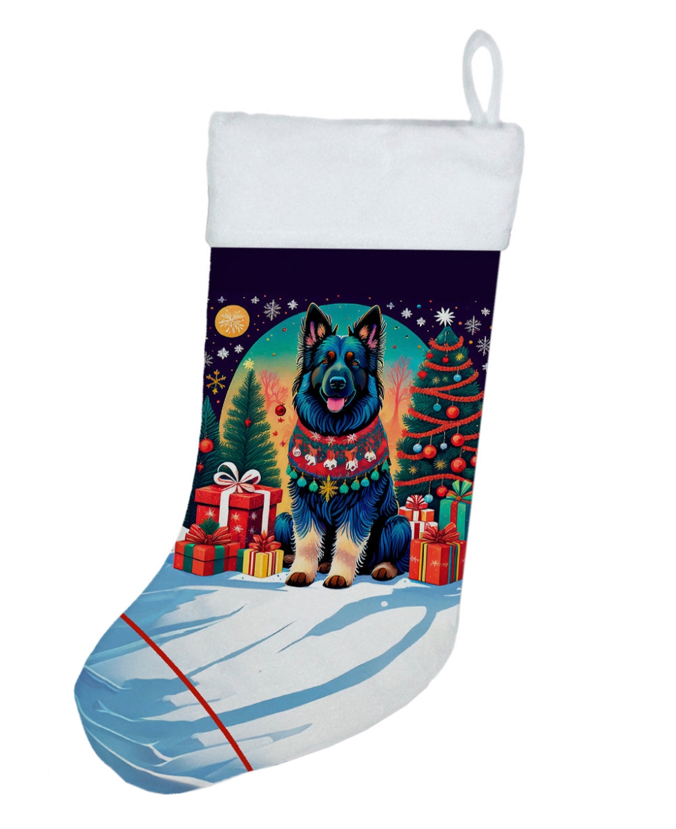 18 x 13.5 in. Unisex Belgian Sheepdog Polyester Christmas Stocking