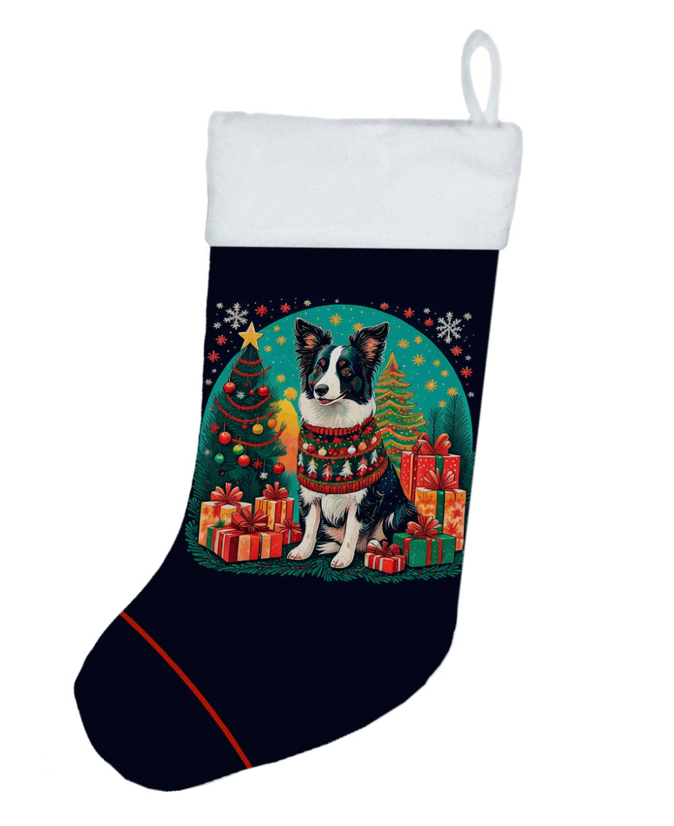 18 x 13.5 in. Unisex Border Collie Polyester Christmas Stocking