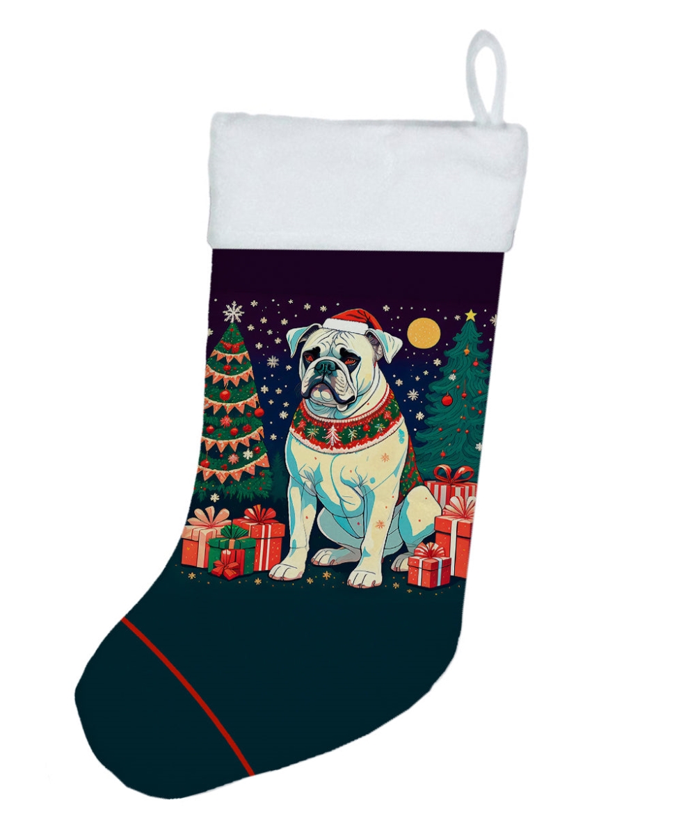 18 x 13.5 in. Unisex White Boxer Polyester Christmas Stocking
