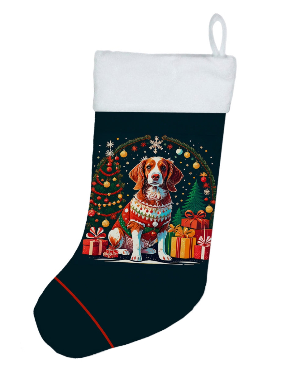 18 x 13.5 in. Unisex Brittany Spaniel Polyester Christmas Stocking