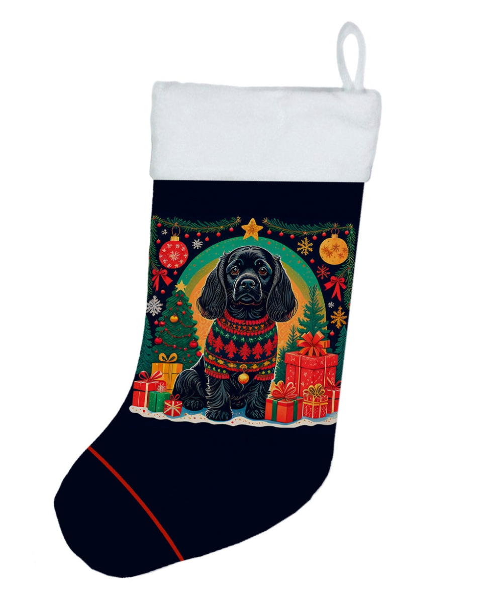 18 x 13.5 in. Unisex Black Cocker Spaniel Polyester Christmas Stocking