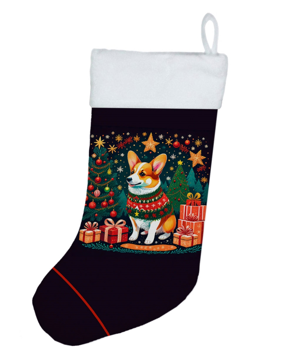 18 x 13.5 in. Unisex Corgi Polyester Christmas Stocking