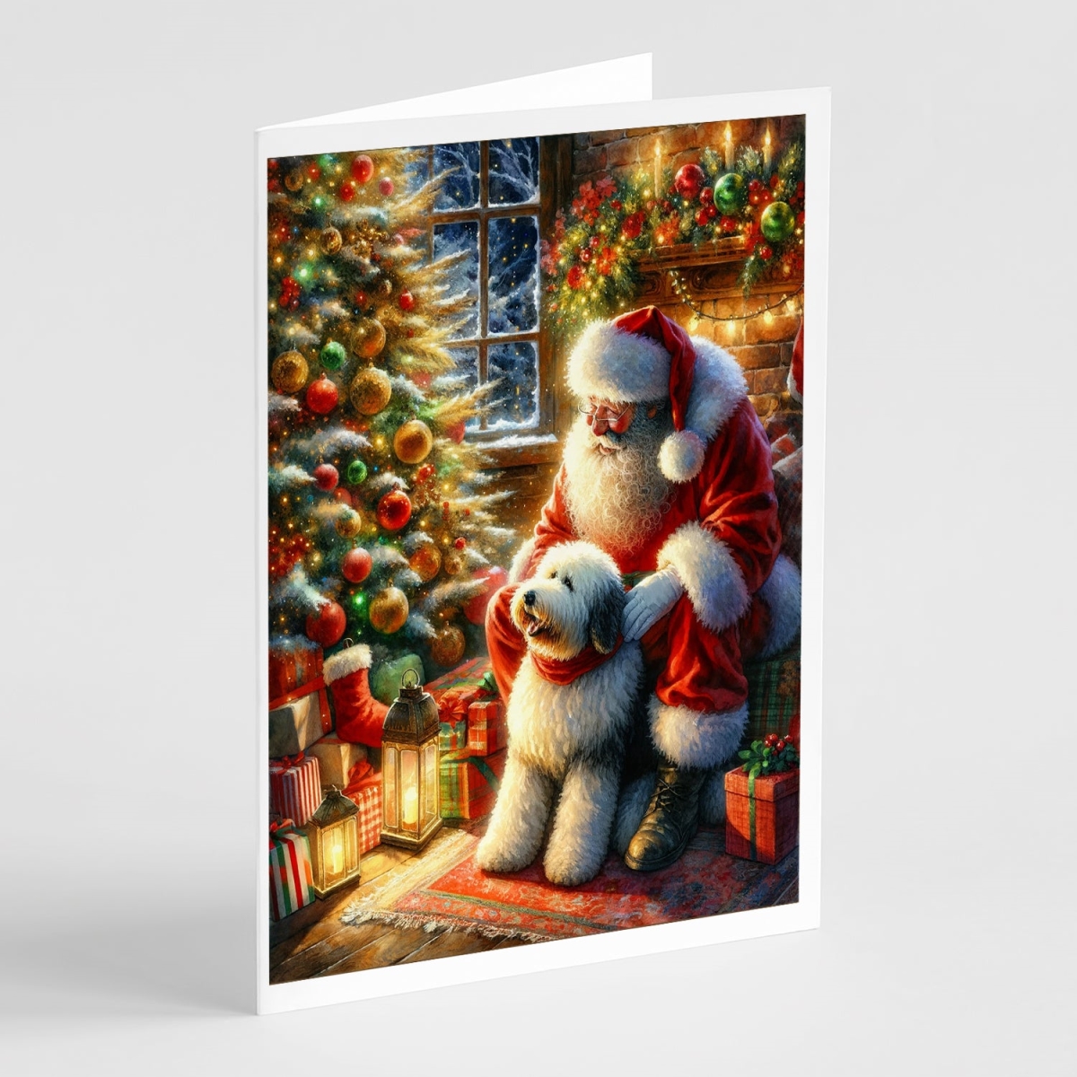 DAC4146GCA7P 5 x 7 in. Unisex Old English Sheepdog & Santa Claus Greeting Cards - Pack of 8
