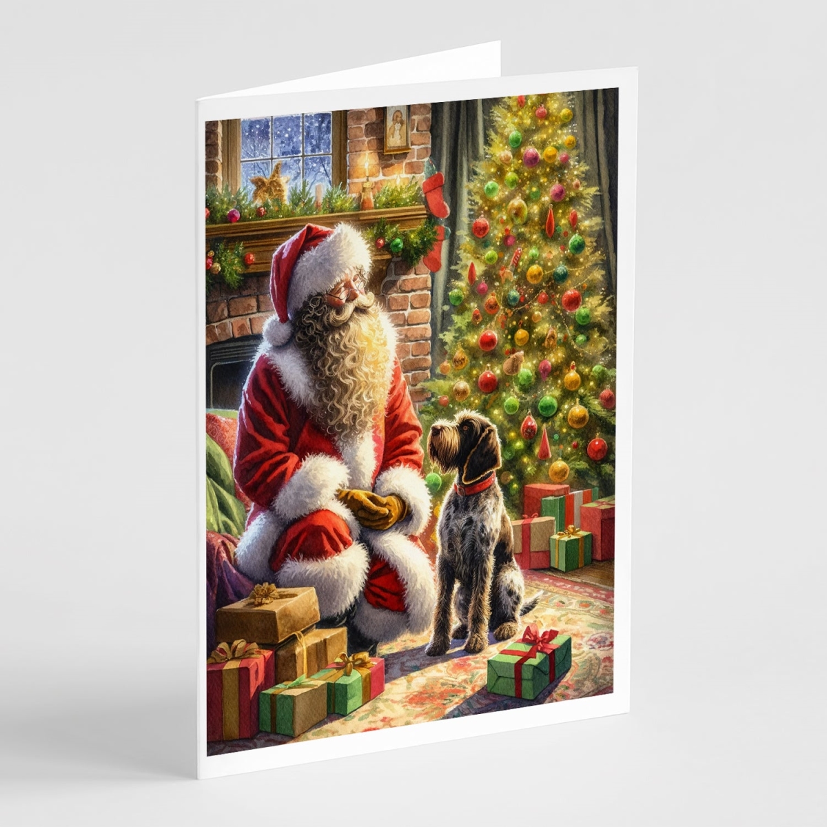 DAC4170GCA7P 5 x 7 in. Unisex Wirehaired Pointing Griffon & Santa Claus Greeting Cards - Pack of 8