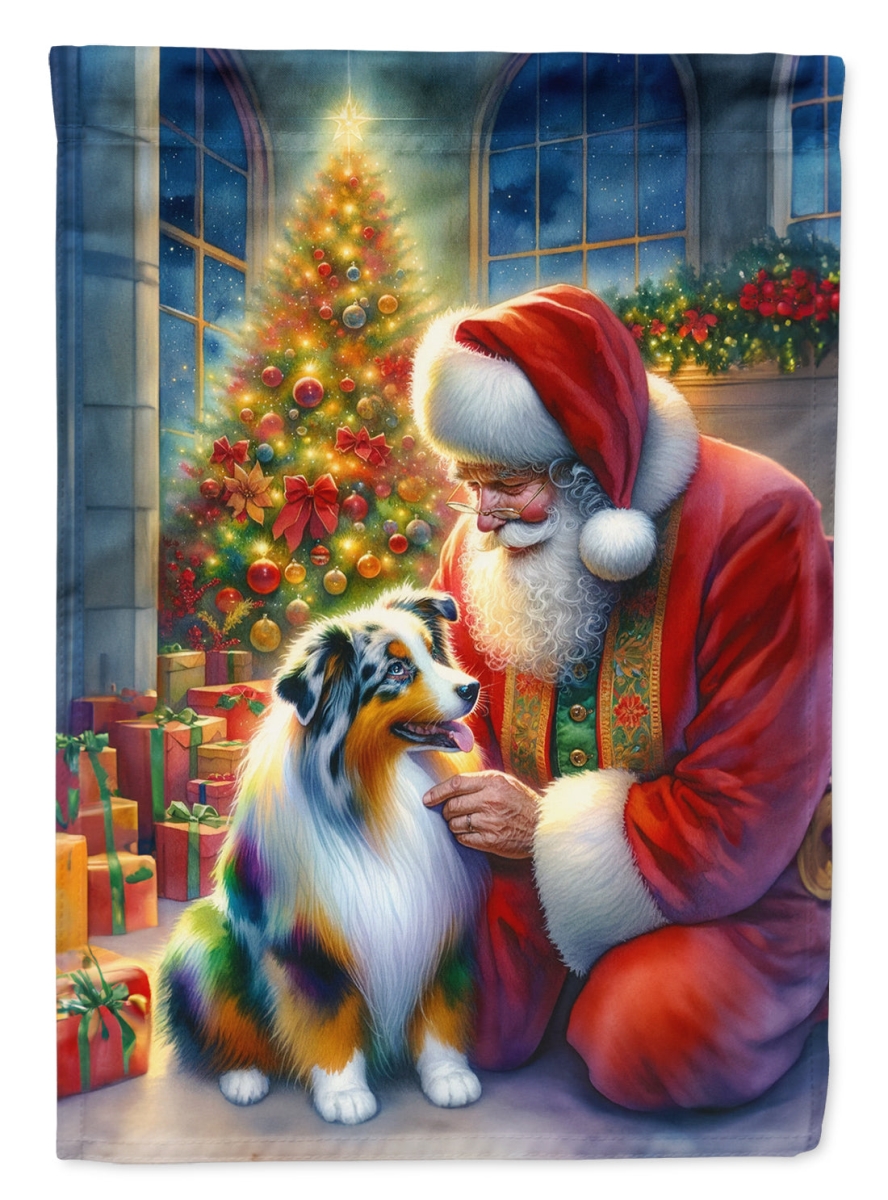 DAC4060GF 15.5 x 11.25 in. Australian Shepherd & Santa Claus Polyester Fabric Garden Flag