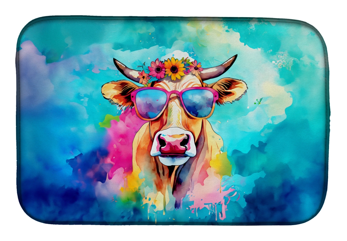 Picture of Carolines Treasures DAC4007DDM 21 x 14 in. Unisex Hippie Animal Malvi Cow Dish Drying Mat