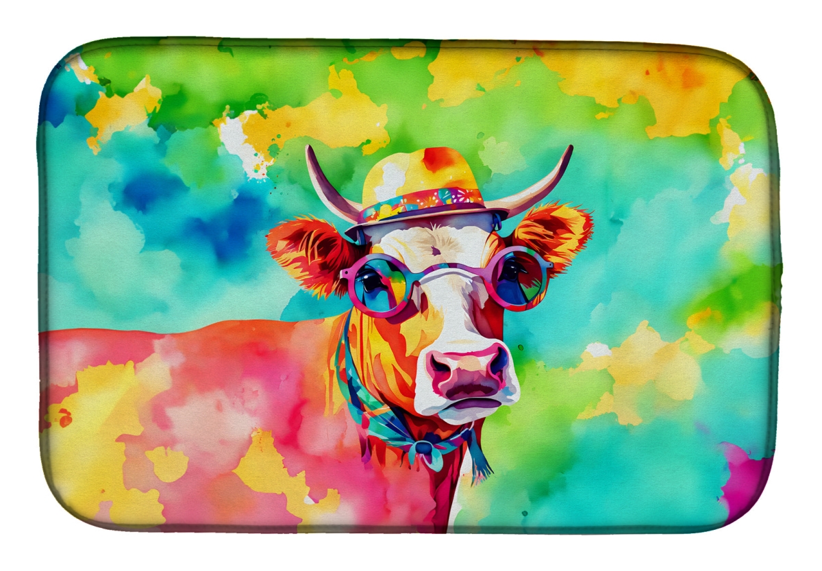 Picture of Carolines Treasures DAC4008DDM 21 x 14 in. Unisex Hippie Animal Malvi Cow Dish Drying Mat