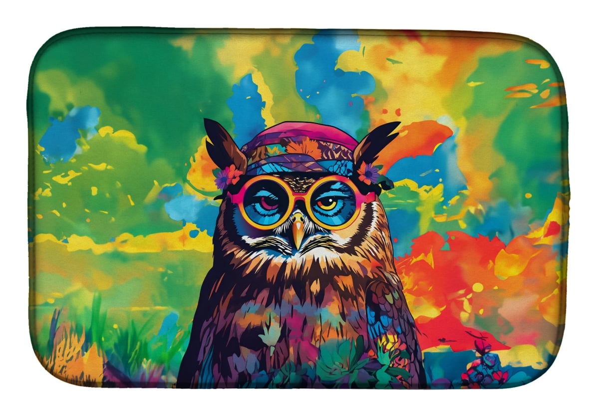 Picture of Carolines Treasures DAC4015DDM 21 x 14 in.  Hippie Animal Owl Dish Drying Mat