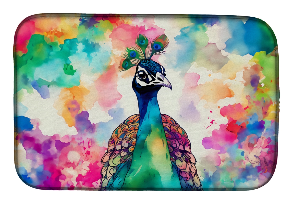 Picture of Carolines Treasures DAC4021DDM 21 x 14 in.  Hippie Animal Peacock Dish Drying Mat