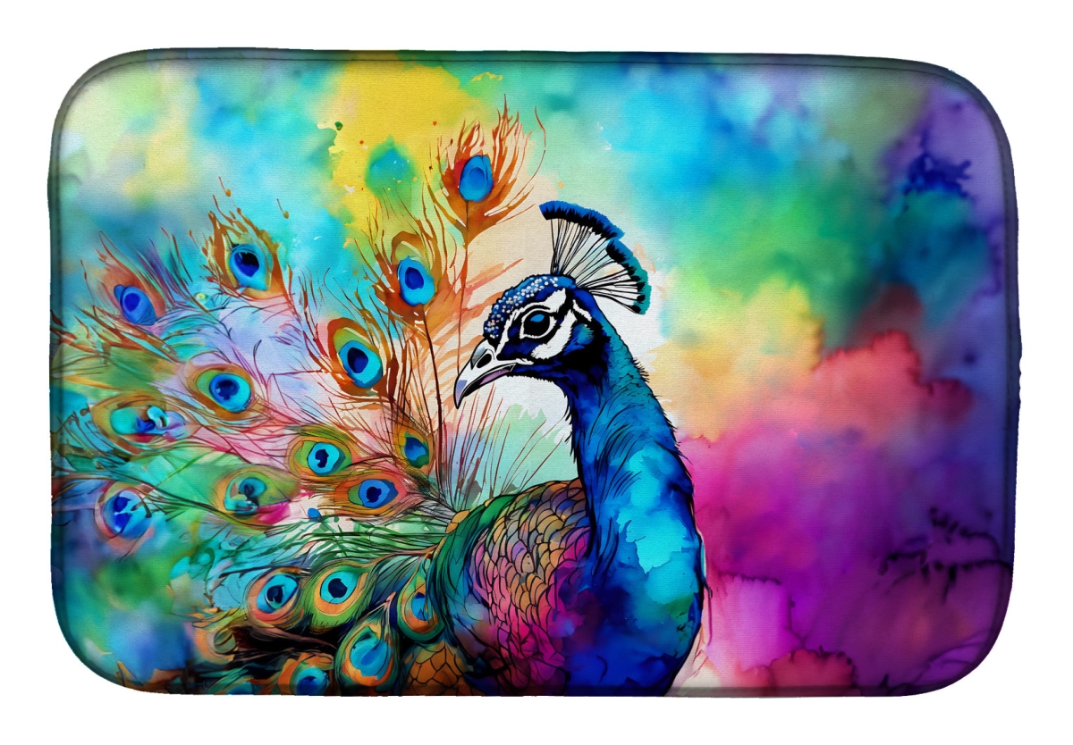 Picture of Carolines Treasures DAC4022DDM 21 x 14 in.  Hippie Animal Peacock Dish Drying Mat