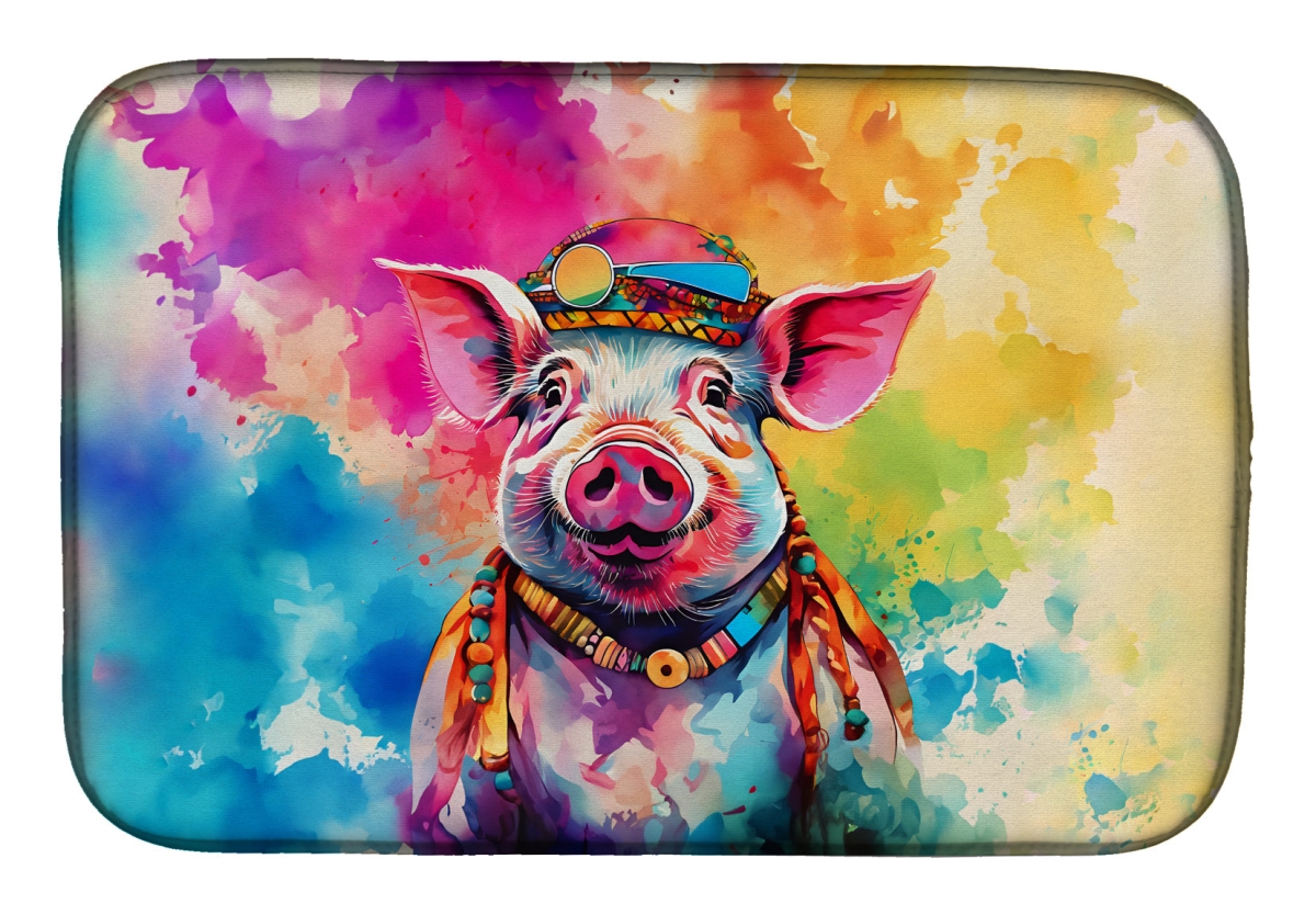 Picture of Carolines Treasures DAC4025DDM 21 x 14 in.  Hippie Animal Pig Dish Drying Mat