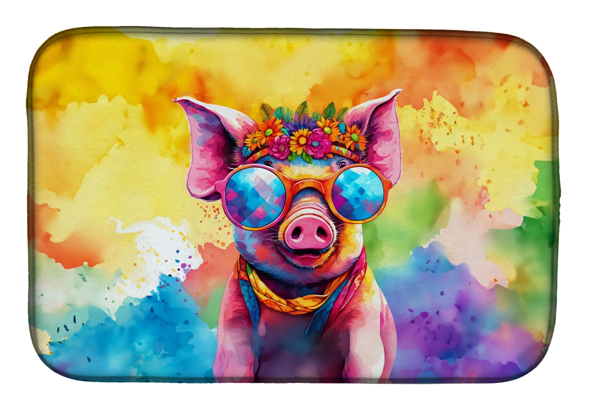Picture of Carolines Treasures DAC4026DDM 21 x 14 in.  Hippie Animal Pig Dish Drying Mat