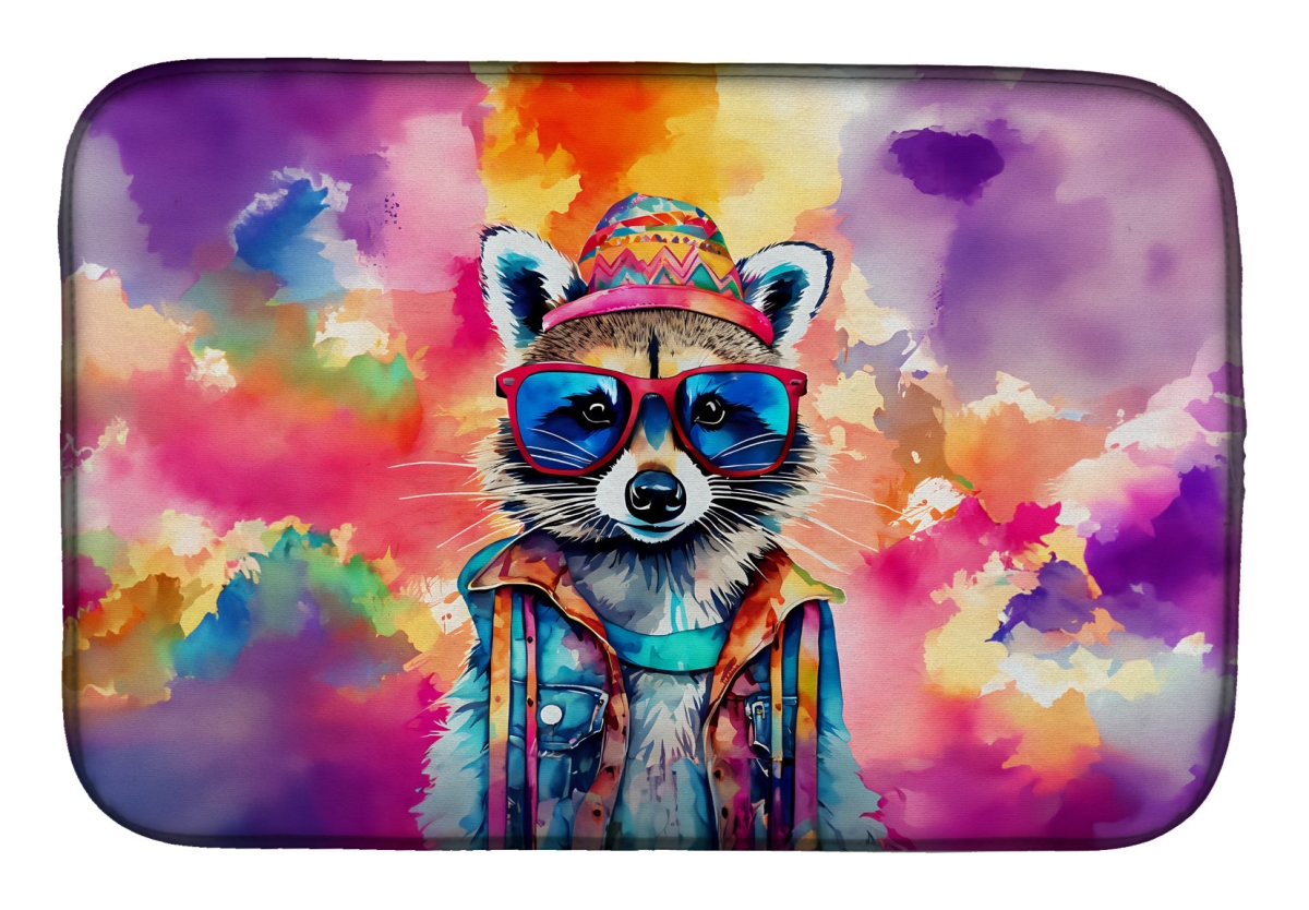 Picture of Carolines Treasures DAC4034DDM 21 x 14 in.  Hippie Animal Raccoon Dish Drying Mat