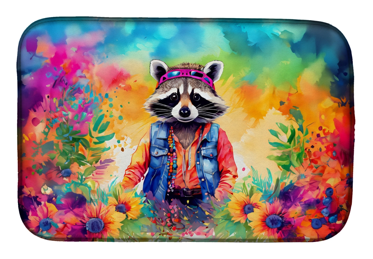 Picture of Carolines Treasures DAC4035DDM 21 x 14 in.  Hippie Animal Raccoon Dish Drying Mat