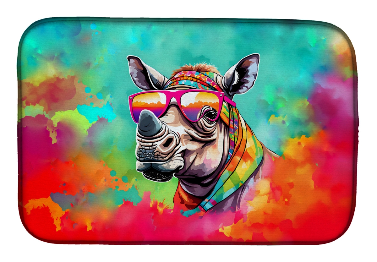 Picture of Carolines Treasures DAC4036DDM 21 x 14 in.  Hippie Animal Rhinoceros Dish Drying Mat