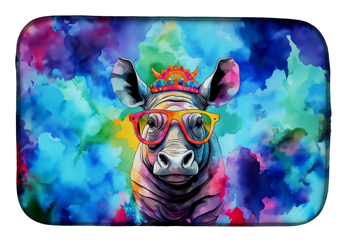 Picture of Carolines Treasures DAC4037DDM 21 x 14 in.  Hippie Animal Rhinoceros Dish Drying Mat