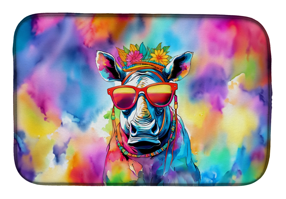 Picture of Carolines Treasures DAC4038DDM 21 x 14 in.  Hippie Animal Rhinoceros Dish Drying Mat