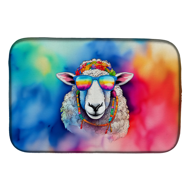 DAC4043DDM 21 x 14 in.  Hippie Animal Sheep Dish Drying Mat
