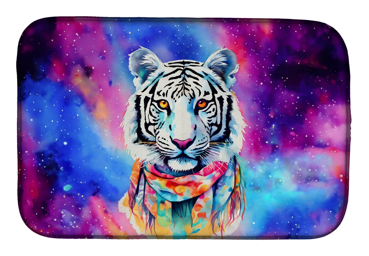 21 x 14 in. Unisex Hippie Animal White Tiger Dish Drying Mat
