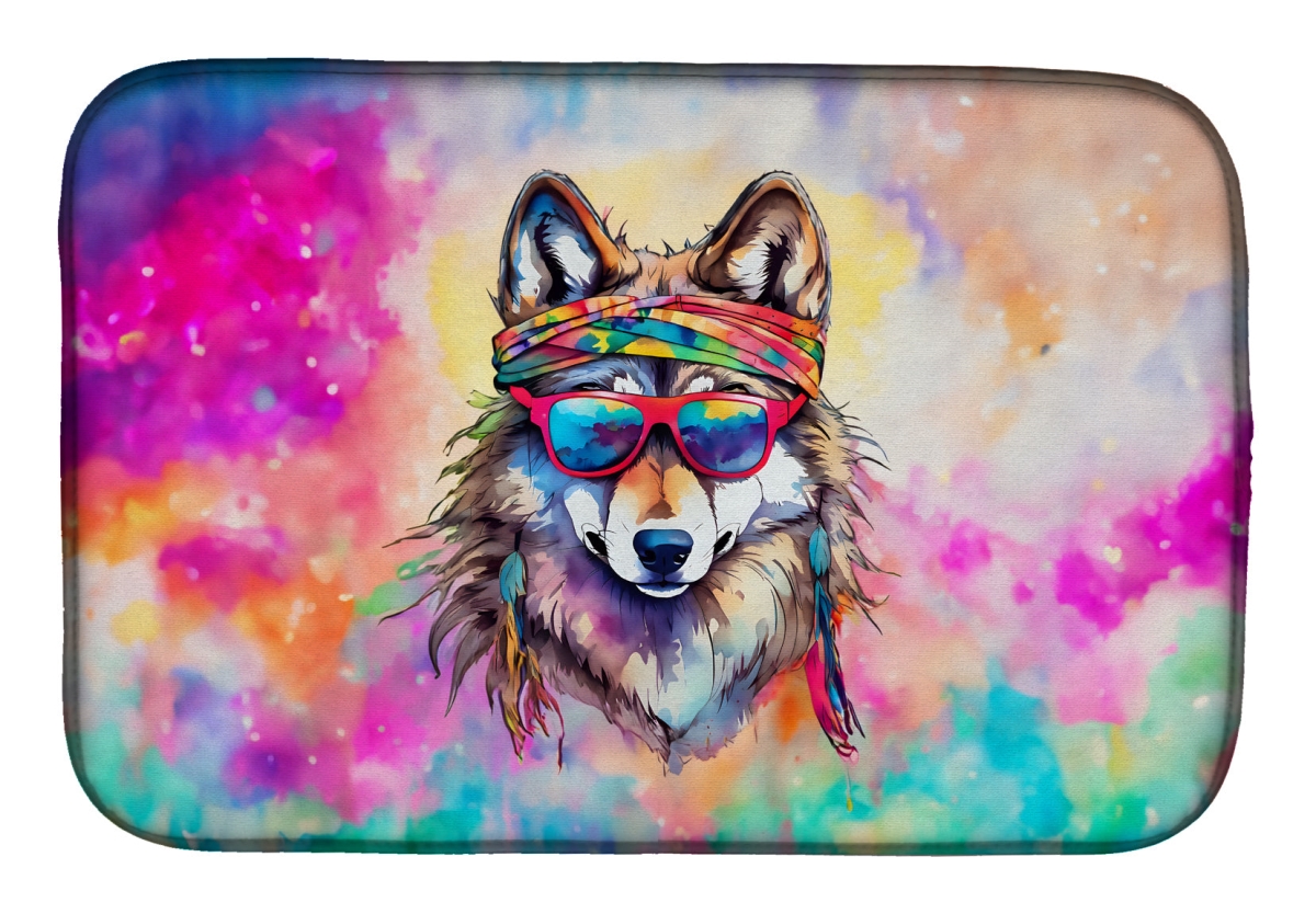 21 x 14 in. Unisex Hippie Animal Wolf Dish Drying Mat