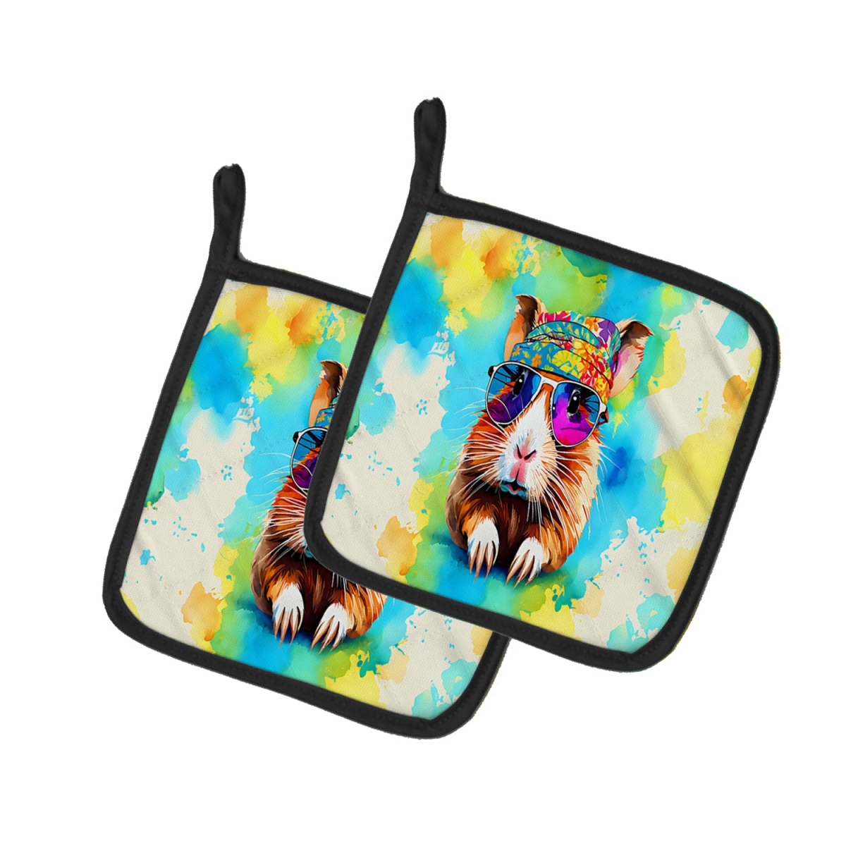 DAC3960PTHD 7.5 x 7.5 in. Unisex Hippie Animal Guinea Pig Pair of Pot Holders