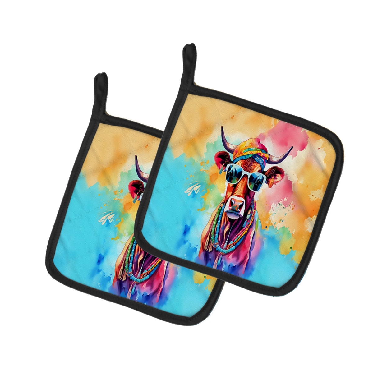 DAC3962PTHD 7.5 x 7.5 in. Unisex Hippie Animal Cow Pair of Pot Holders