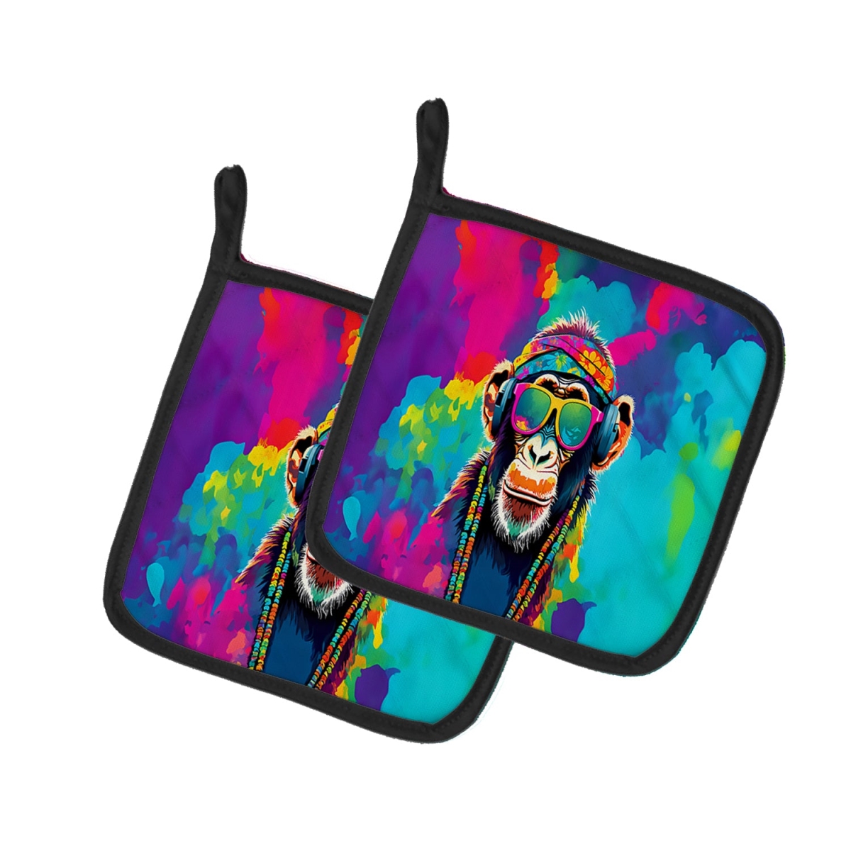 DAC3971PTHD 7.5 x 7.5 in. Unisex Hippie Animal Chimpanzee Pair of Pot Holders