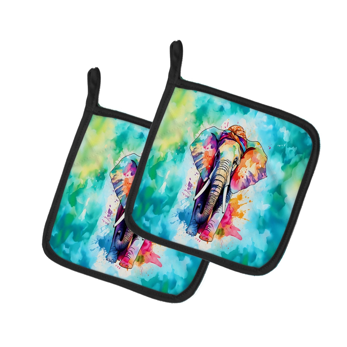DAC3980PTHD 7.5 x 7.5 in. Unisex Hippie Animal Elephant Pair of Pot Holders