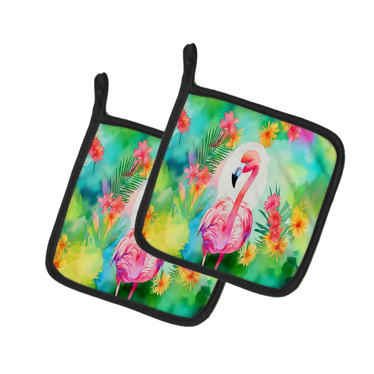 DAC3981PTHD 7.5 x 7.5 in. Unisex Hippie Animal Flamingo Pair of Pot Holders