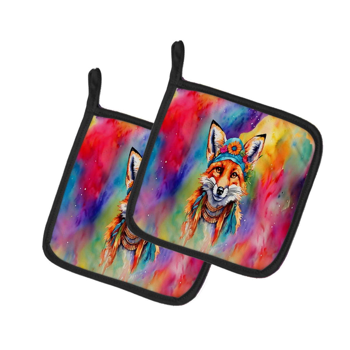 DAC3984PTHD 7.5 x 7.5 in. Unisex Hippie Animal Fox Pair of Pot Holders