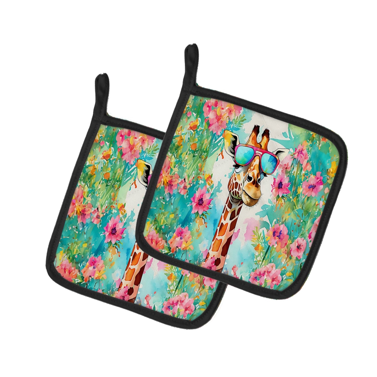 DAC3986PTHD 7.5 x 7.5 in. Unisex Hippie Animal Giraffe Pair of Pot Holders