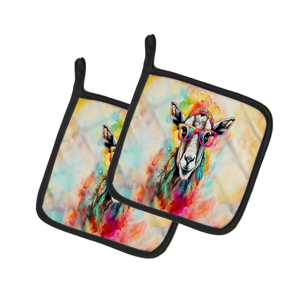 DAC3987PTHD 7.5 x 7.5 in. Unisex Hippie Animal Goat Pair of Pot Holders
