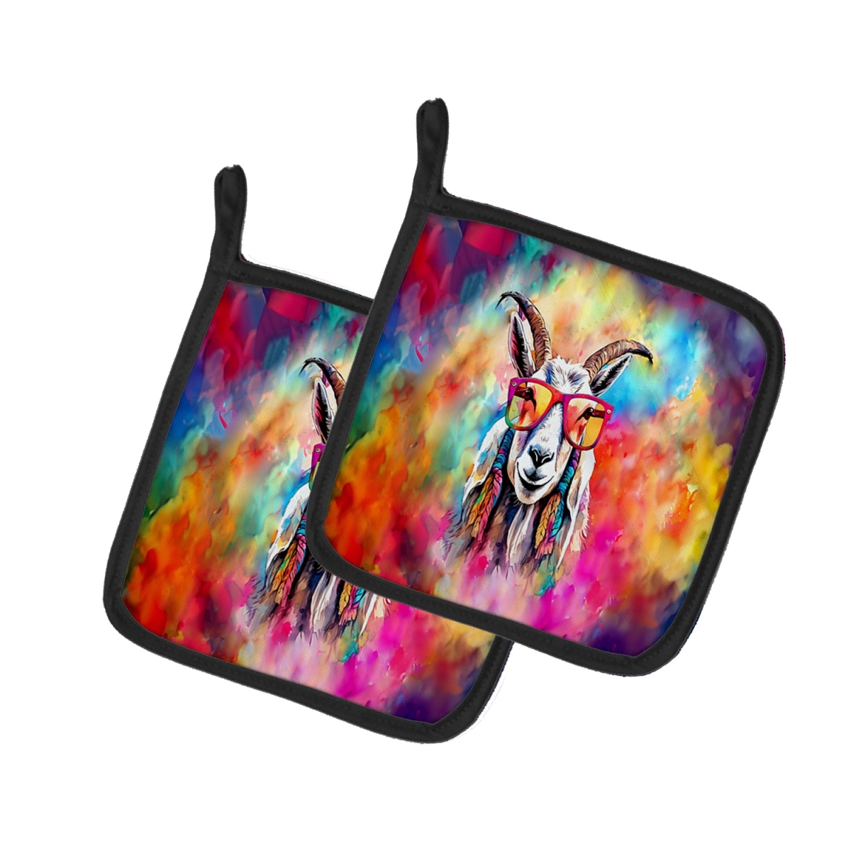 DAC3988PTHD 7.5 x 7.5 in. Unisex Hippie Animal Goat Pair of Pot Holders