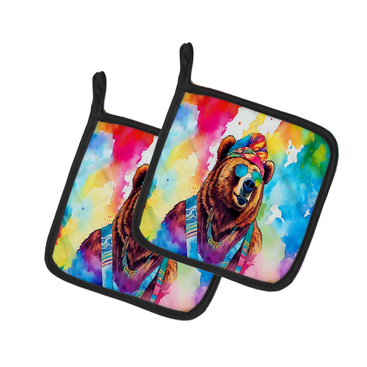 DAC3991PTHD 7.5 x 7.5 in. Unisex Hippie Animal Grizzly Bear Pair of Pot Holders