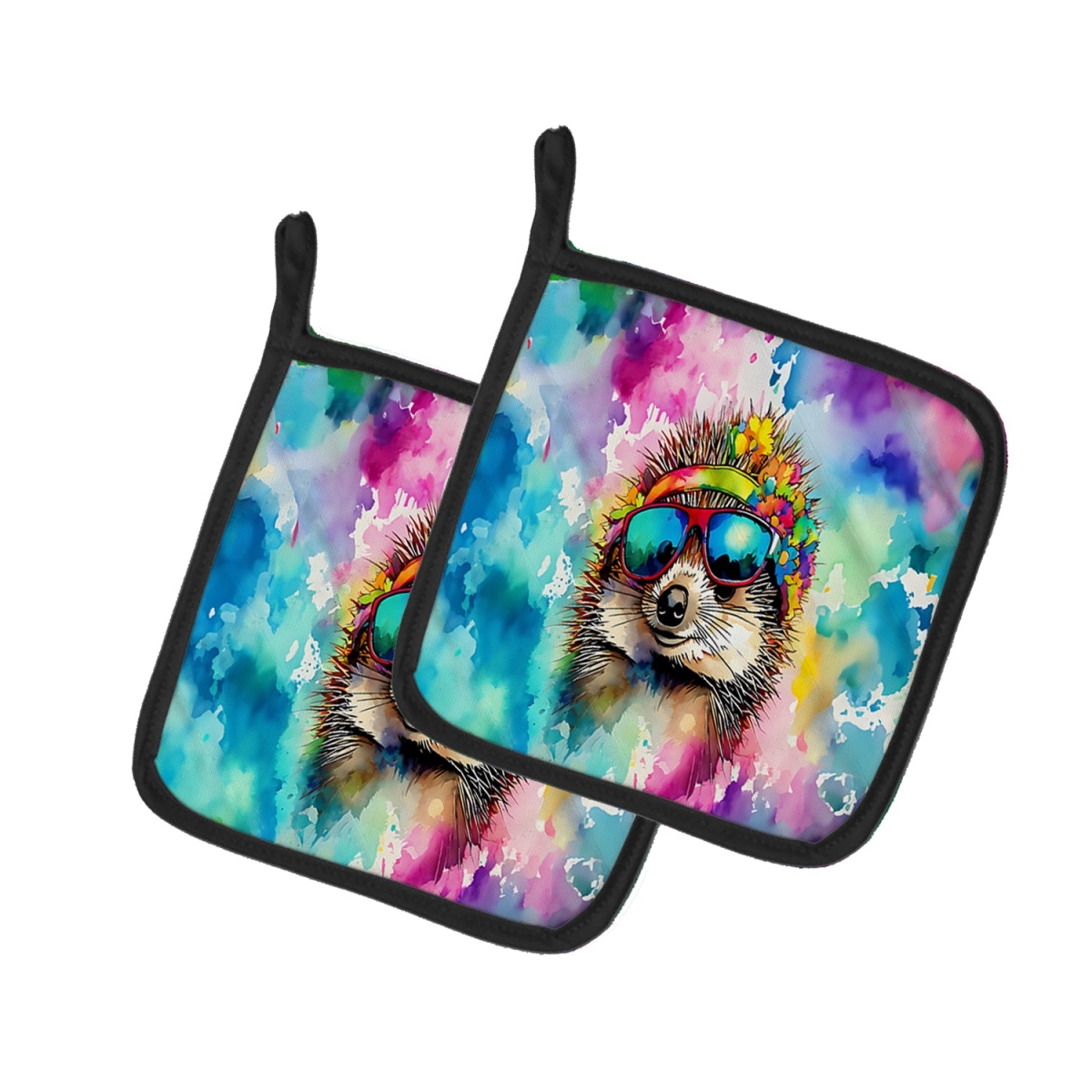 DAC3992PTHD 7.5 x 7.5 in. Unisex Hippie Animal Hedgehog Pair of Pot Holders