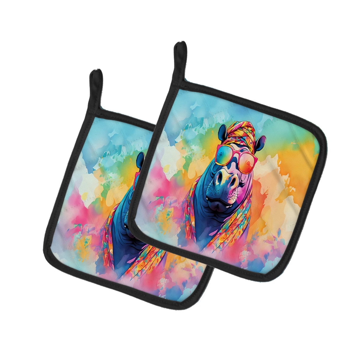 DAC3994PTHD 7.5 x 7.5 in. Unisex Hippie Animal Hippopotamus Pair of Pot Holders